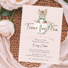 Convite Tempo para Teacup de Gato de Chá de fraldas de Tea