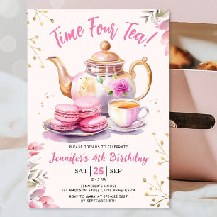 Convite Tempo Quatro Chá! Festa de Chá de 4 de Aniversário