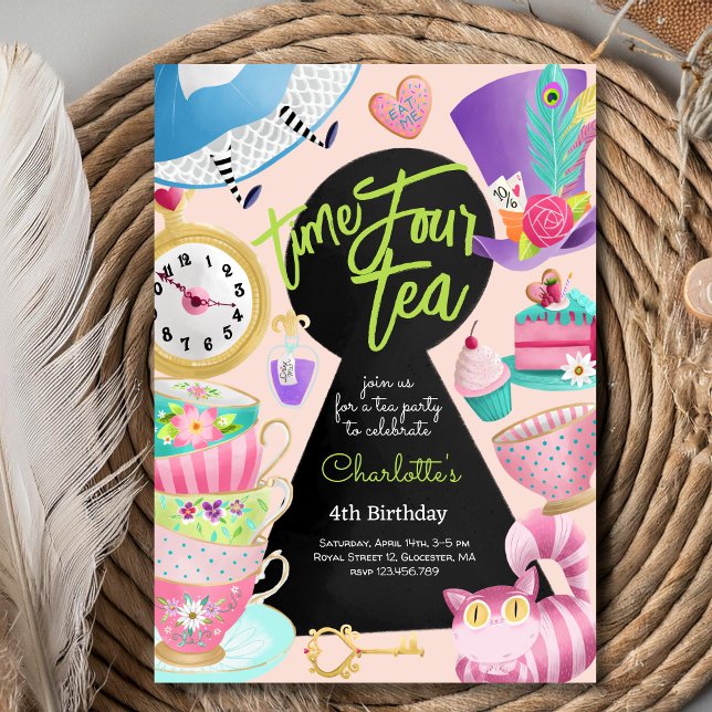 Convite Tempo quatro chá, quarto aniversário (Criador carregado)
