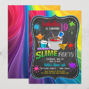 Convite Tempo Slime Festa de aniversário Primária do Arco-