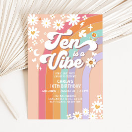 Convite TEN é um Aniversário Hippie Arco-íris Flor Daisy