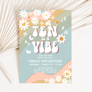 Convite TEN é uma Vibe Margarida Hippie Aniversário Retrô 