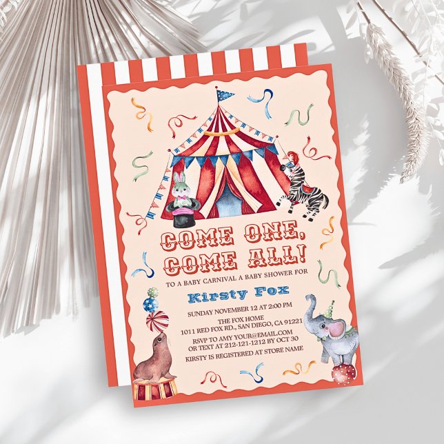Convite Tenda de Circo Carnaval Animais Chá de Bebê (Criador carregado)