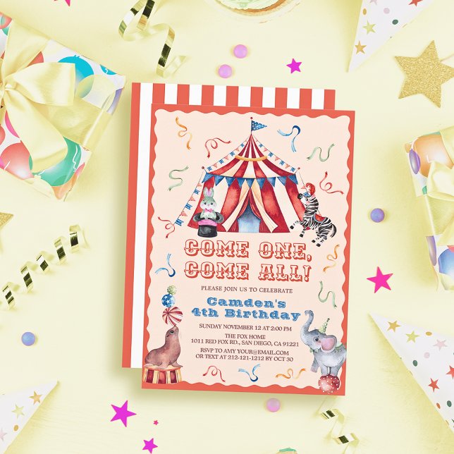 Convite Tenda de Circo de Carnaval Animais Aniversário de  (Criador carregado)