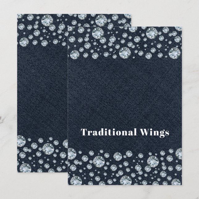 Convite Tenda de comida de mesa Brilho de diamantes e jean (Frente/Verso)