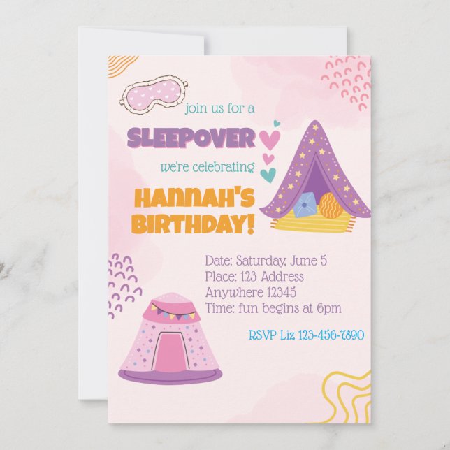 Convite Tendas Cor-de-Rosa para Festa de Aniversário com P (Frente)