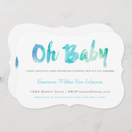 Convite Tendência Blue Watercolor Tipografia Bebê Chá