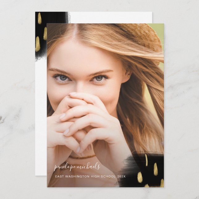 Convite Tendência Festa de formatura de Pretos e Dourados  (Frente/Verso)