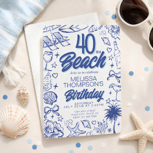 Convite Tendência Mão Desenhada Doodle 40 É Um Aniversário