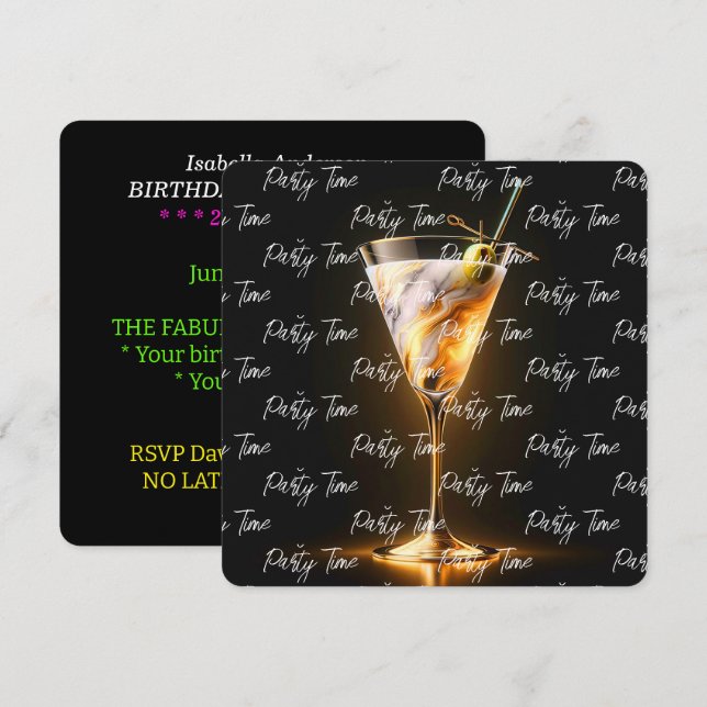 Convite Tendência Neon de Hora do Partido Personalizada (Frente/Verso)