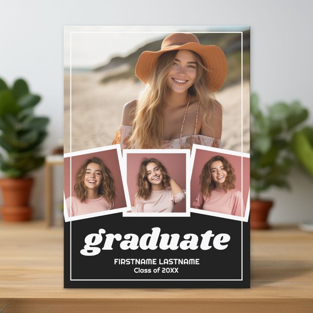 Convite Tendy Black Festa de formatura 4 Foto (Custom Graduation Announcement and Invitation)