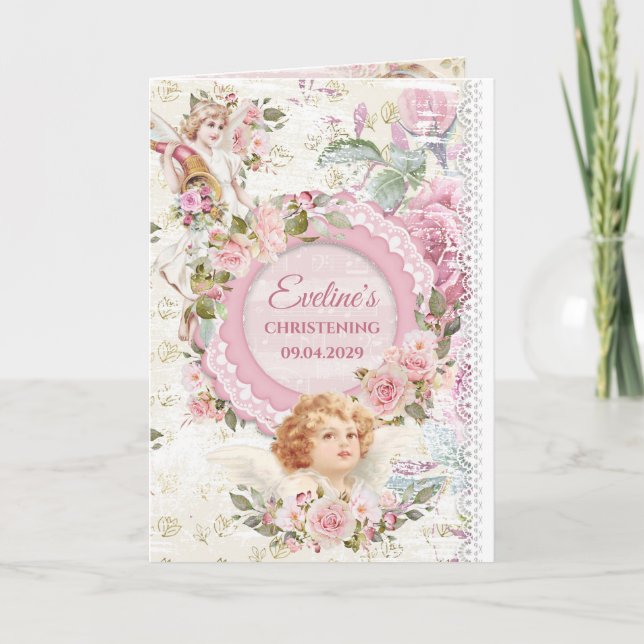 Convite Tendy Boho chique anjos batismo (Frente)