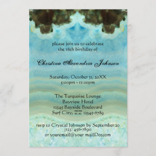 Convite Tendy Modern Aqua Blue Crystal Sweet 16