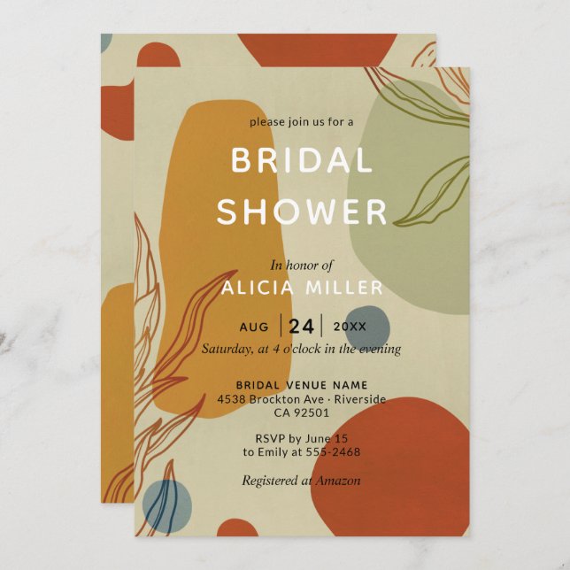 Convite Tendy Modern Line Abstrato Protea Botânica (Frente/Verso)