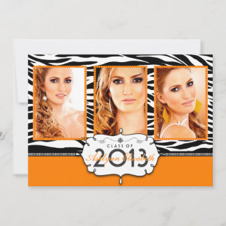 Convite Tendy Modern Zebra Striped 2013 Graduation