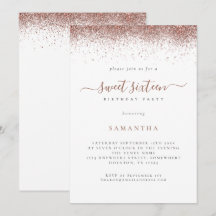Tendy Rosa Dourado Glitter Script Sweet 16