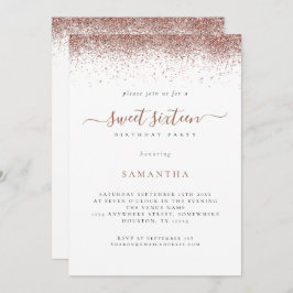 Convite Tendy Rosa Dourado Glitter Script Sweet 16