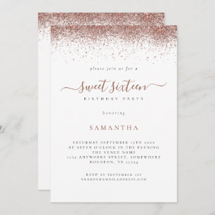 Convite Tendy Rosa Dourado Glitter Script Sweet 16