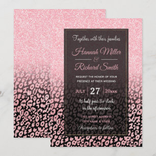 Convite Tendy Rosa preto Glitter Ombre Leopardo preto Dour