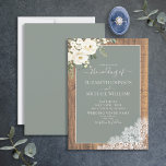 Convite Tendy Sage Green Rustic Wood Script Wedding Invit<br><div class="desc">Entra num mundo rústico e sonhador com o nosso convite para casamentos de madeira verde Eucalyptus branca Floral de Sage. Este elegante convite apresenta uma combinação encantadora de elementos rústicos e botânicos, incluindo delicados eucaliptos verdes, florais brancos pristinados e texturas de madeira honrada. A tipografia escrita à mão adiciona um...</div>