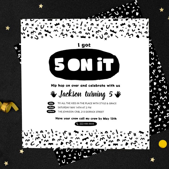 Convite Tenho 5, 90 anos de Hip Hop Aniversário Rap (Criador carregado)