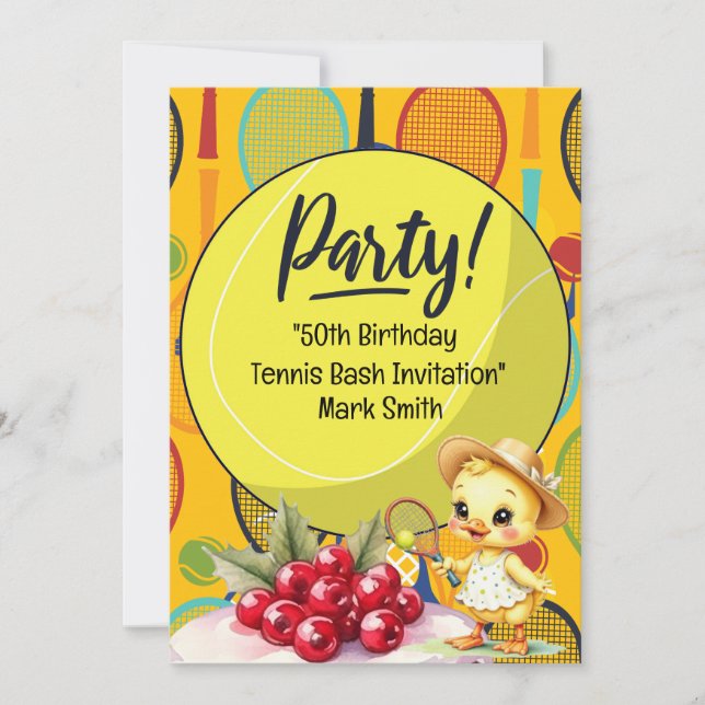 Convite Tênis 50º Aniversário com Nome em Racket Themed (Frente)
