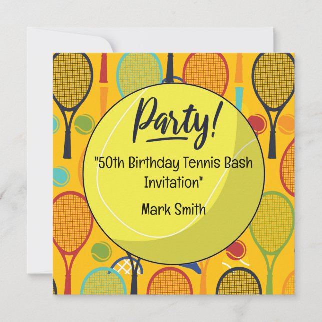 Convite Tênis 50º Aniversário com Nome em Racket Themed (Frente)