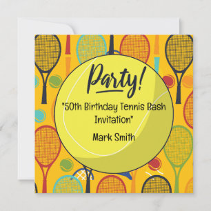 Convite Tênis 50º Aniversário com Nome em Racket Themed