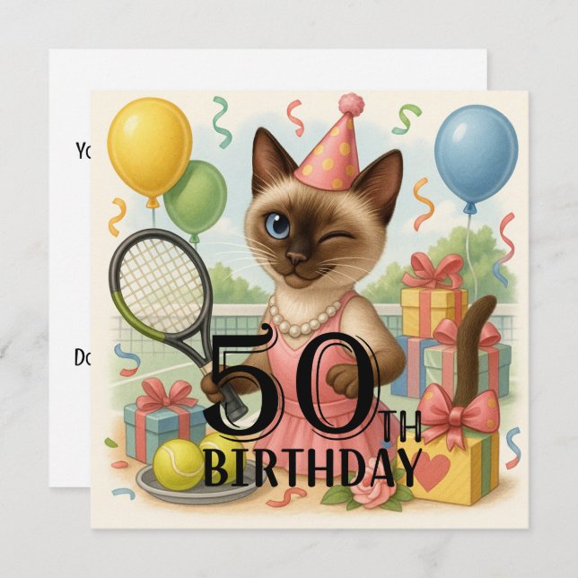 Convite Tênis 50º aniversário para os amantes de gatos (Frente/Verso)