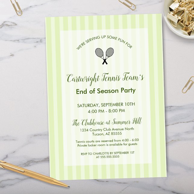 Convite Tênis do clube moderno final da temporada Aniversá (Modern end of season tennis team party invitations or country club birthday invitations for clubs)