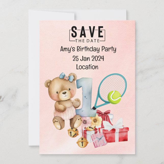 Convite Tênis primeiro aniversario Guardar a Data da Parte (Frente)