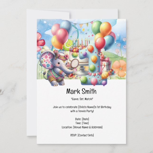 Convite Tênis primeiro aniversario Party (Frente)