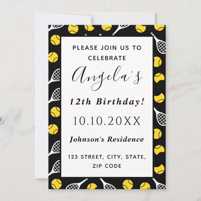 Convite Tênis Racquet Ball Patterno Party (Frente)