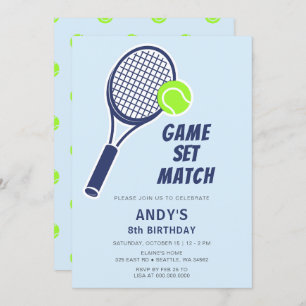 Convite Tênis Racquet Blue Boys Aniversário