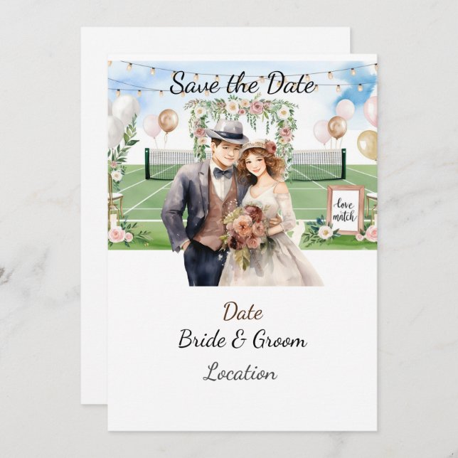 Convite Tênis Salve a data do casamento do Tênis Player (Frente/Verso)