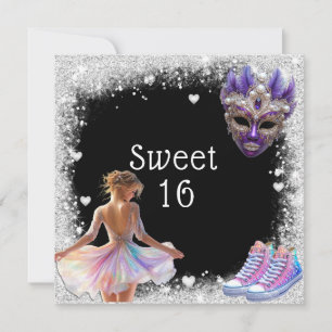 Convite Tênis Sweet 16 Brilho Prata Mardi Gras
