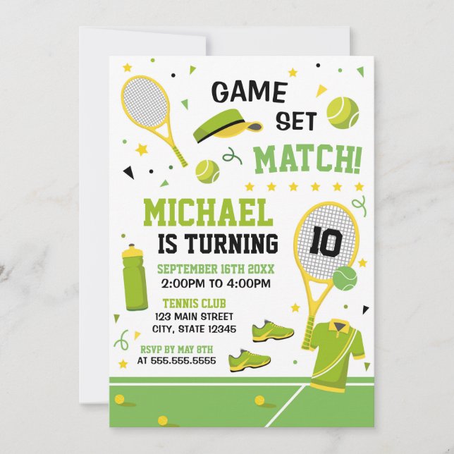Convite TENNIS Birthday Invitation (Frente)