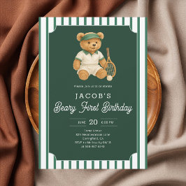 Convite Tennis Preppy Bear 1st Birthday Invitation