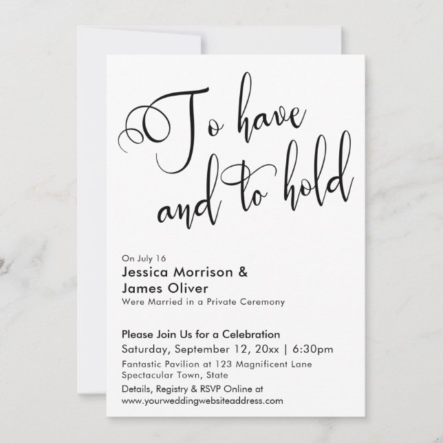 Convite Ter e Manter Caligrafia Recepção Apenas (Frente)