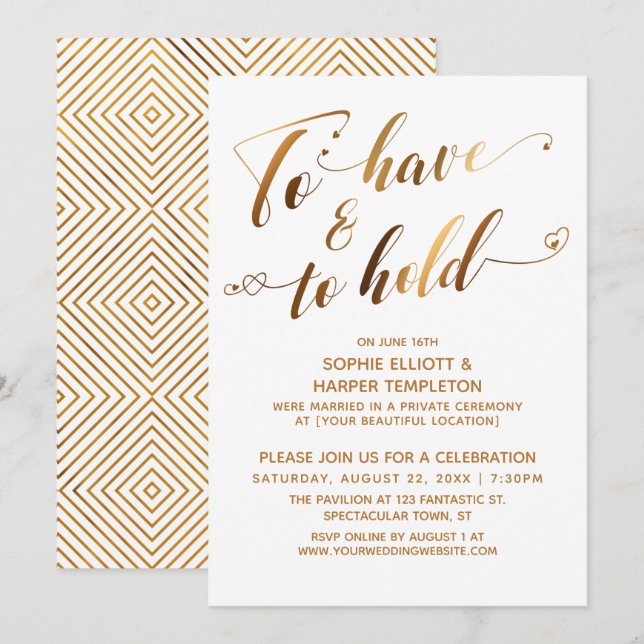 Convite Ter e Manter Evento de Pós-Casamento em Ouro Branc (Frente/Verso)