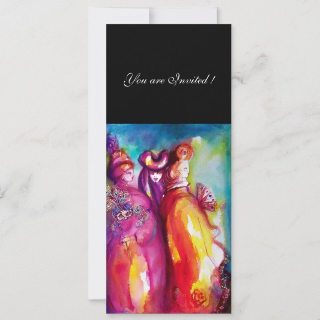 Convite TERCEIRA Bola de mascarada MÁSCARA,azul-amarelo-ou (Frente)