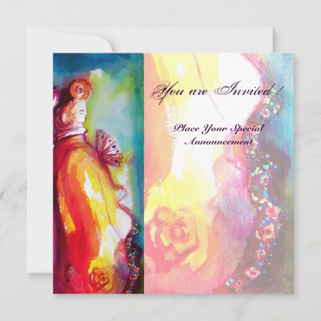 Convite TERCEIRA Bola de mascarada MÁSCARA,azul-amarelo-ou (Frente)