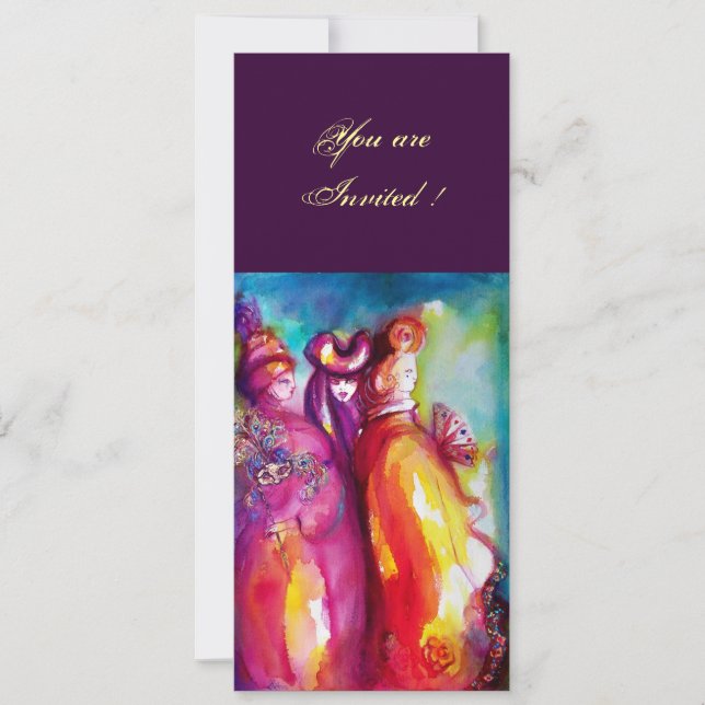 Convite TERCEIRA Bola de mascarada MÁSCARA,azul-amarelo-ou (Frente)