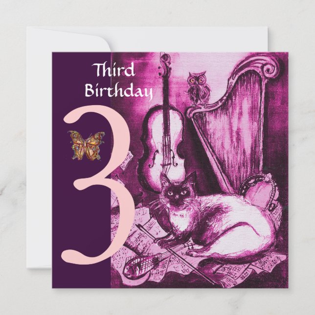 Convite Terceira Festa de aniversário da Fúchsia, rosa, CA (Frente)