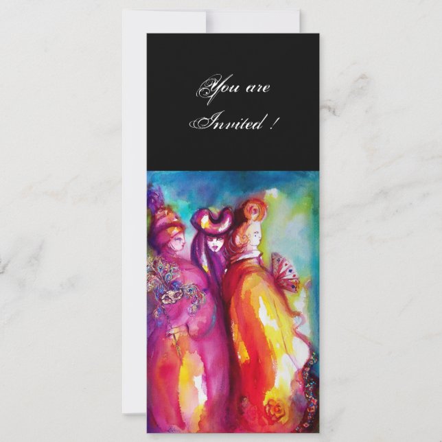 Convite TERCEIRA MÁSCARA baile de máscaras, dourado vermel (Frente)