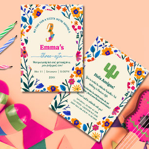 Convite Terceiro Aniversário Cacto floral mexicano - Três-