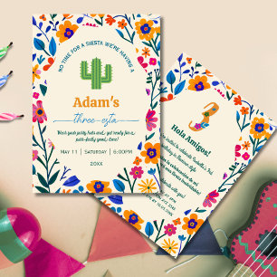 Convite Terceiro Aniversário Cactus floral mexicano - Três