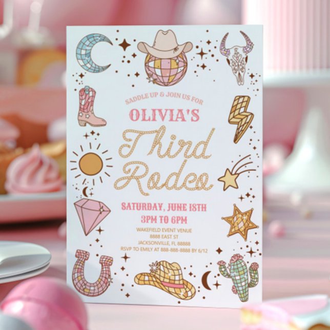 Convite Terceiro aniversário de 3 anos de Rodeo de Cowgirl (Criador carregado)