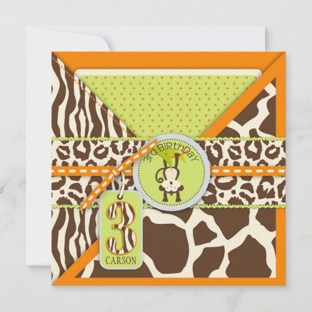 Convite Terceiro Aniversário do Macaco da Selva Laranja (Frente)