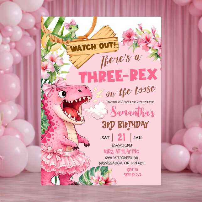 Convite Terceiro Aniversário do Pink Three Rex On The Loos (Criador carregado)